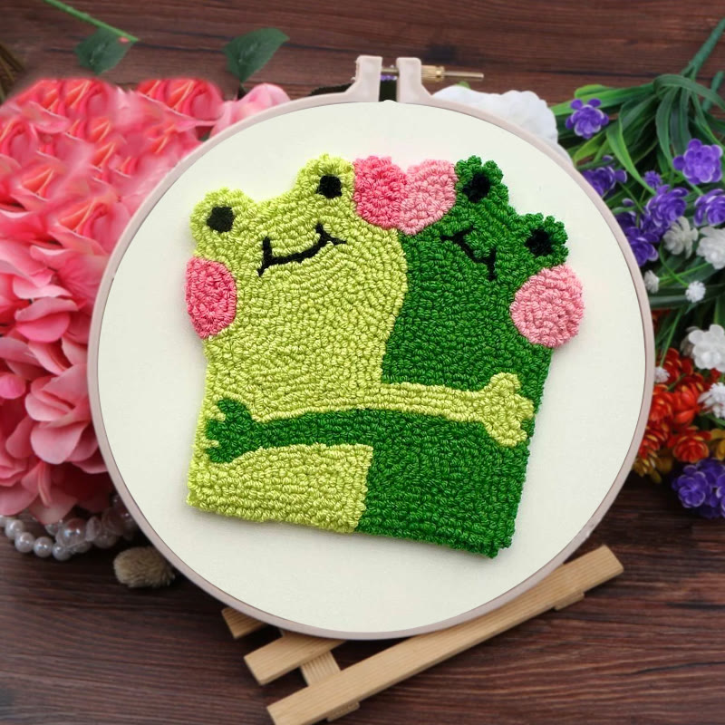 Punch Needle Kit „Umarmende Frösche“ – Kreatives Geschenk für Freunde | DIY-Untersetzer für Verliebte - image 3