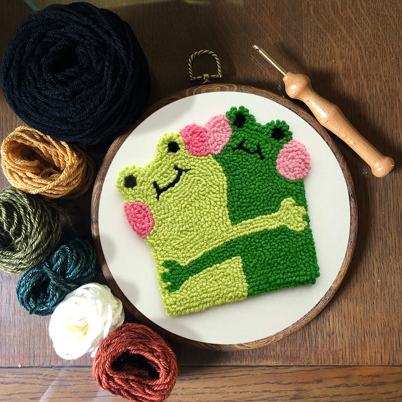 Punch Needle Kit „Umarmende Frösche“ – Kreatives Geschenk für Freunde | DIY-Untersetzer für Verliebte - image 2