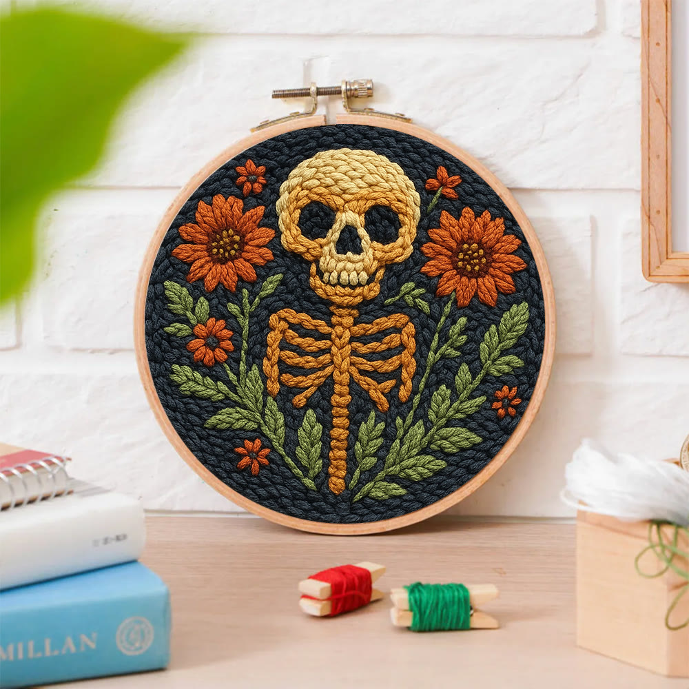 Blumen-Totenkopf-Punch-Needle-Set – DIY-Punch-Needle-Untersetzer | Gruselige Halloween-Kunst | Schöner Wandbehang - image 7