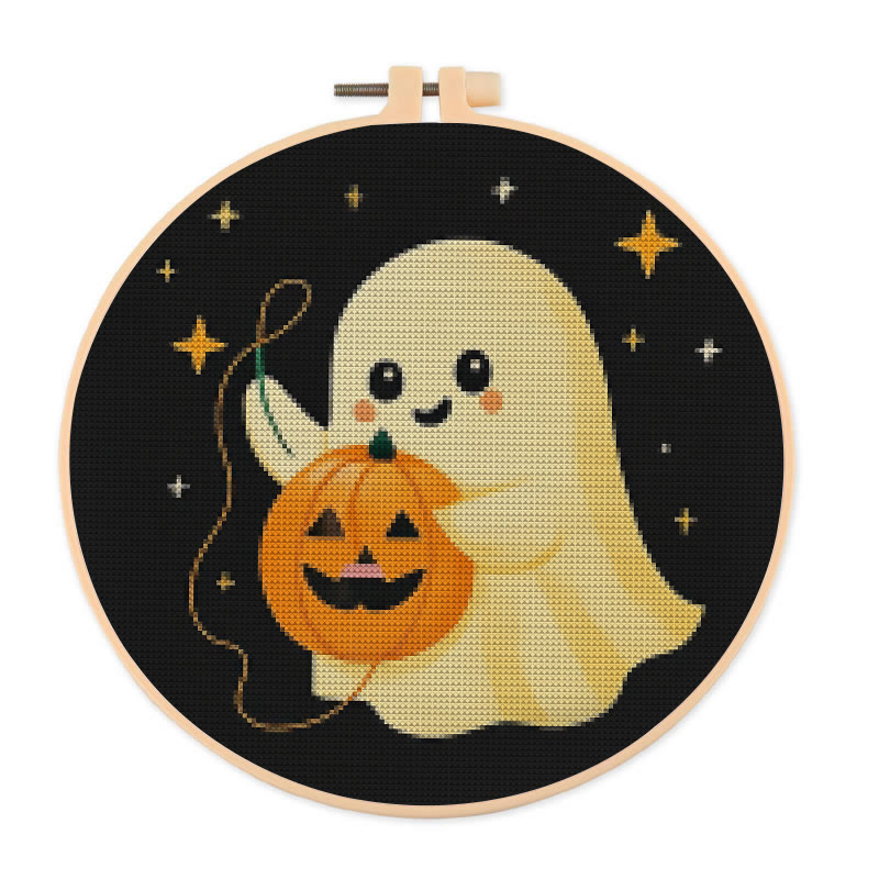 Kreuzstich-Set – Kürbis sticken | Bezauberndes Halloween-Handwerk | DIY-Handarbeit für Handarbeitsliebhaber - 20×20cm - image 1