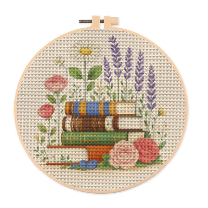 Kreuzstich-Set – Blumenbuch | Einzigartige handgefertigte Kollektion | Schöne Geschenke für Buchliebhaber - 20×20cm - image 1