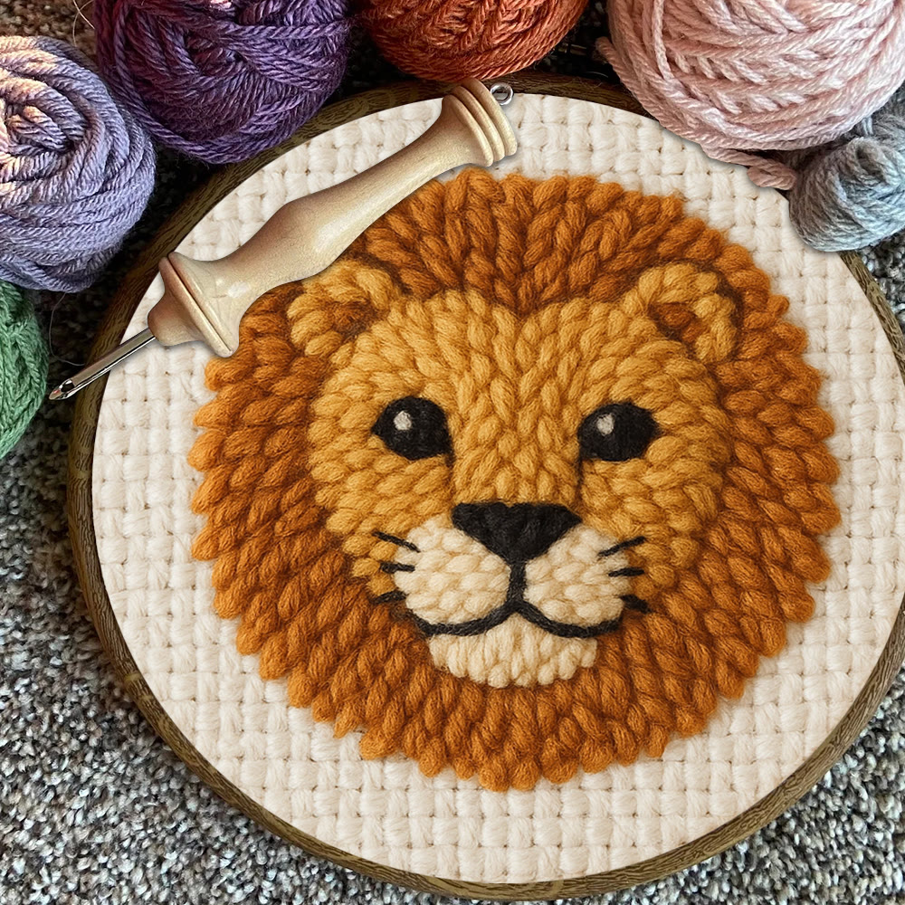 Niedliches Löwen-Punch-Needle-Set – Handgefertigtes Tier-Garn-Bastelset | DIY-Geschenk für Kinder - image 3