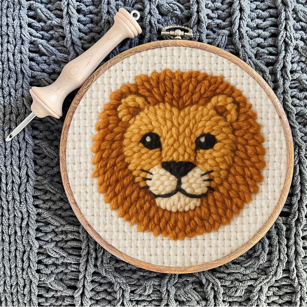 Niedliches Löwen-Punch-Needle-Set – Handgefertigtes Tier-Garn-Bastelset | DIY-Geschenk für Kinder - image 2