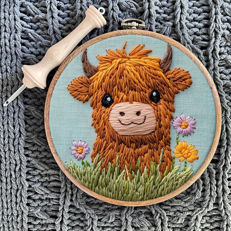 Blumen-Kuh-Punch-Needle-Set – Niedliches Tierbastelprojekt | Einfach für Erwachsene und Kinder - image 10