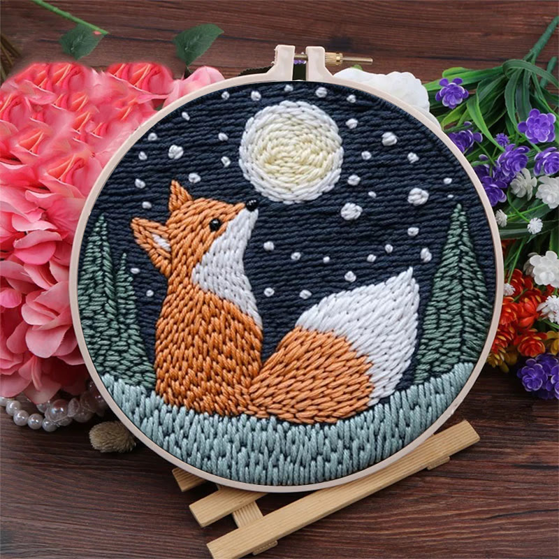 Fuchs in der Nacht – Stickset mit Punch Needle – Tierbastelarbeit zum Selbermachen | Schöne Bastelidee für Zuhause - image 3