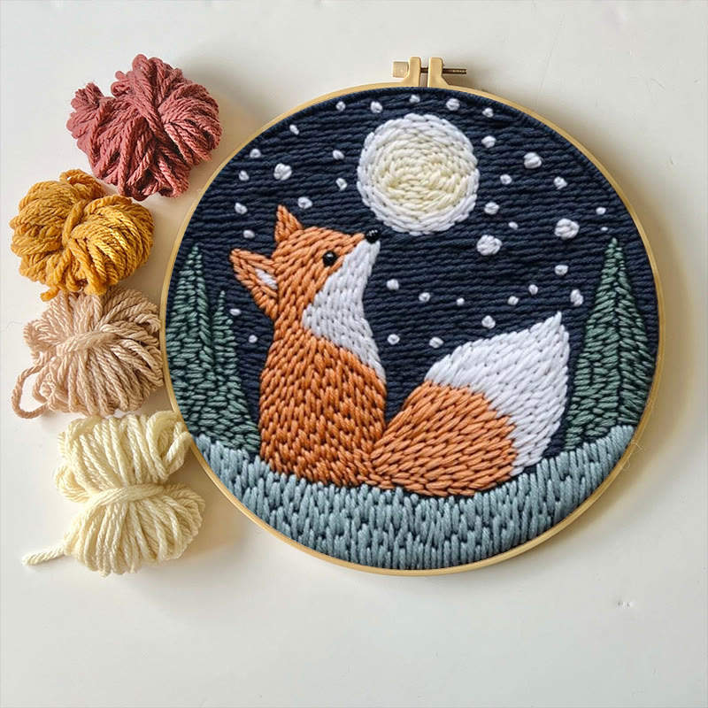 Fuchs in der Nacht – Stickset mit Punch Needle – Tierbastelarbeit zum Selbermachen | Schöne Bastelidee für Zuhause - image 2