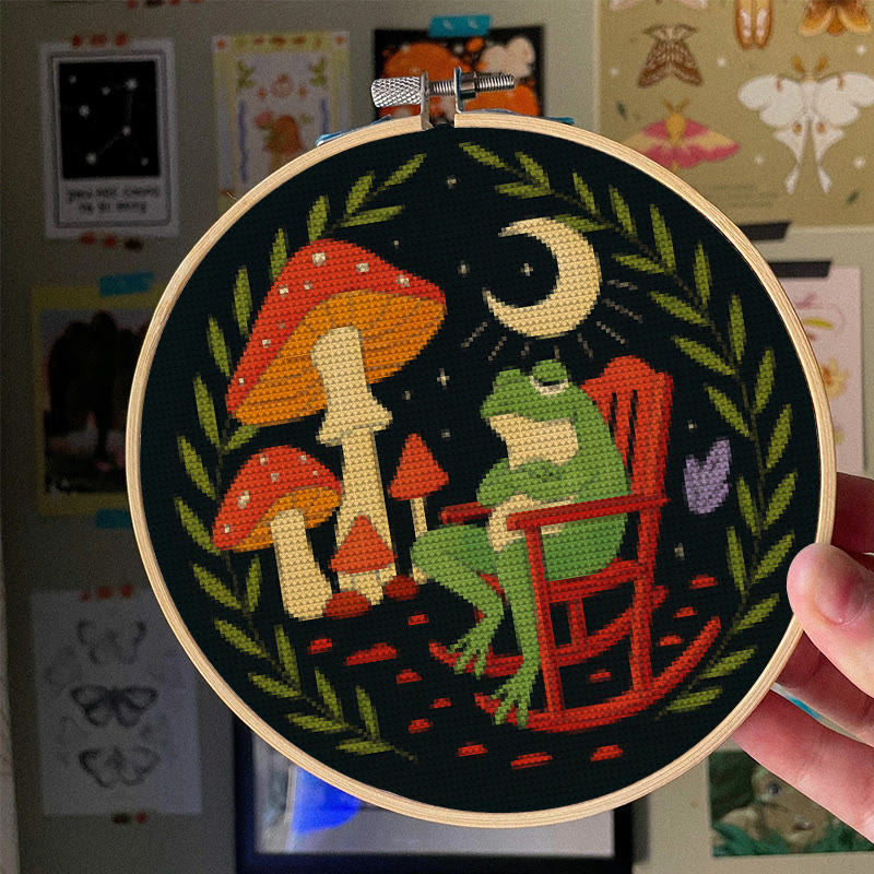 Kreuzstich-Set – Frosch und Pilz | DIY-Nadelspitze für Anfänger | Stickprojekt für Erwachsene - image 5