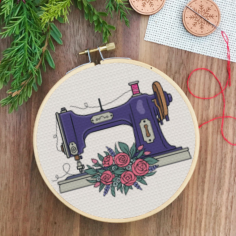Kreuzstich-Set – Vintage-Nähmaschine | Handgefertigtes Blumenmuster | Perfekte Heimdekoration - image 7