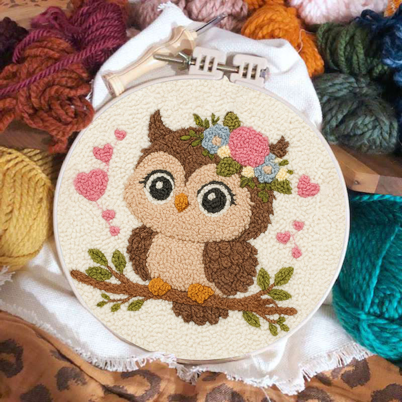 Florales Eulen-Punch-Needle-Set – Entzückende Tierkunst | Schönes handgemachtes Geschenk für Sie - image 2