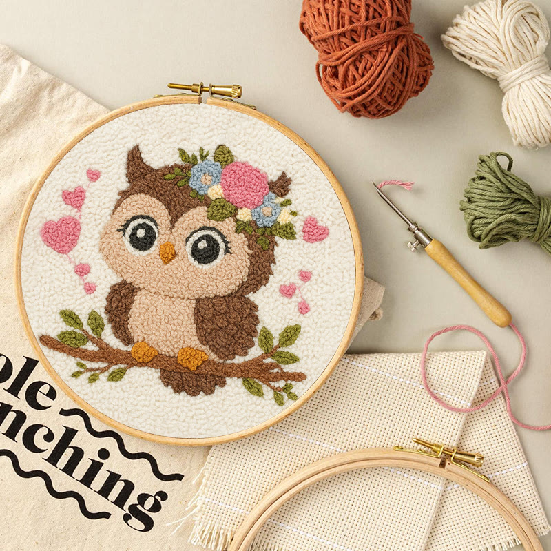 Florales Eulen-Punch-Needle-Set – Entzückende Tierkunst | Schönes handgemachtes Geschenk für Sie - image 3