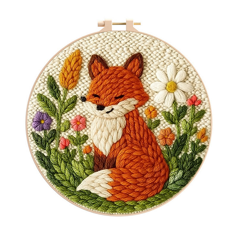 Floral Fox Punch Needle Kit - Schönes handgemachtes Handwerk | Perfekt als Geburtstagsgeschenk - 8-Zoll-Reifen-Set - image 1