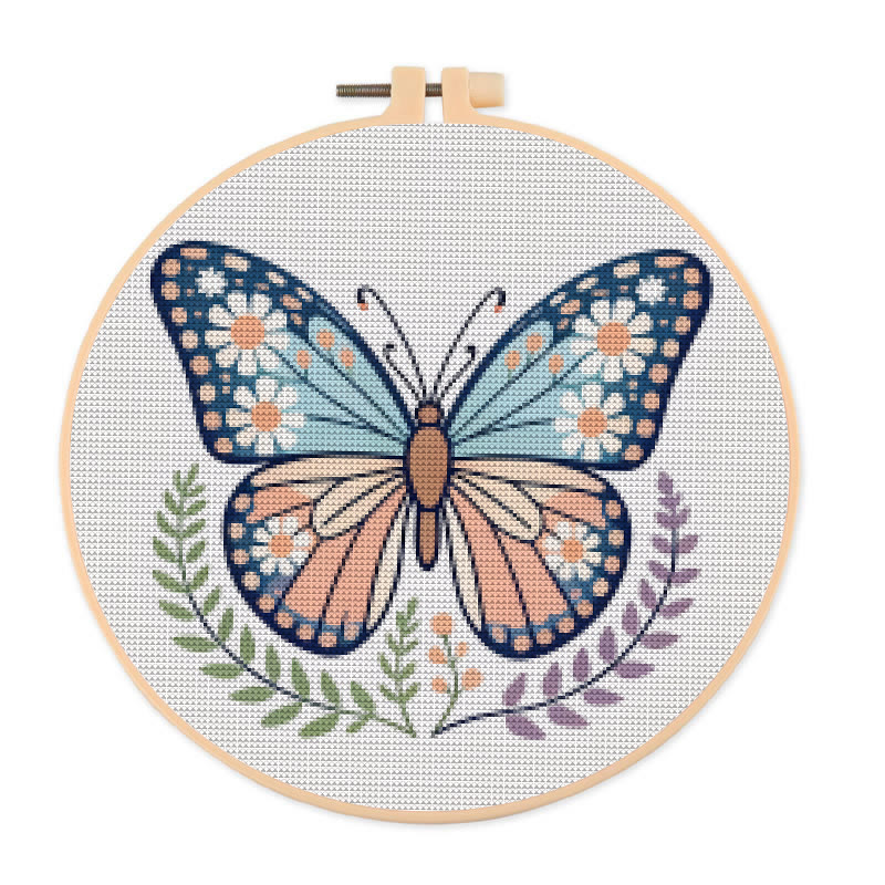 Kreuzstich-Set – Bezaubernder Schmetterling | DIY-Waldtier-Bastelset | Perfektes Geschenk für Insektenliebhaber - 20×20cm - image 1