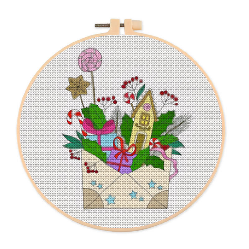 Kreuzstich-Set – Neujahrsbriefumschlag | Weihnachtsbastelarbeit | Festliche Heimdekoration - 20×20cm - image 1