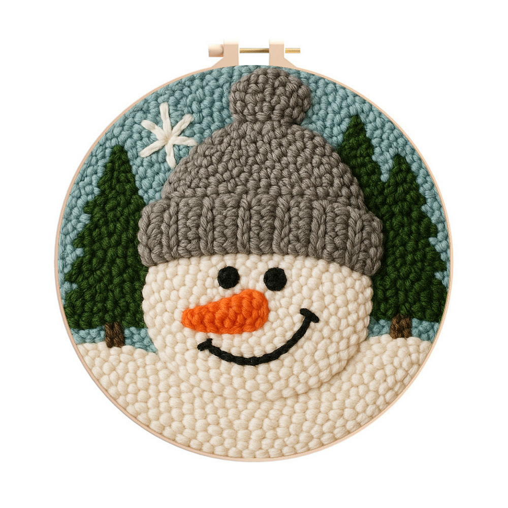 Niedliches Schneemann-Punch-Needle-Set – Anfängerfreundliche Bastelidee | Gemütliche, handgemachte Wanddeko im Winter-Stil - 8-Zoll-Reifenset - image 1