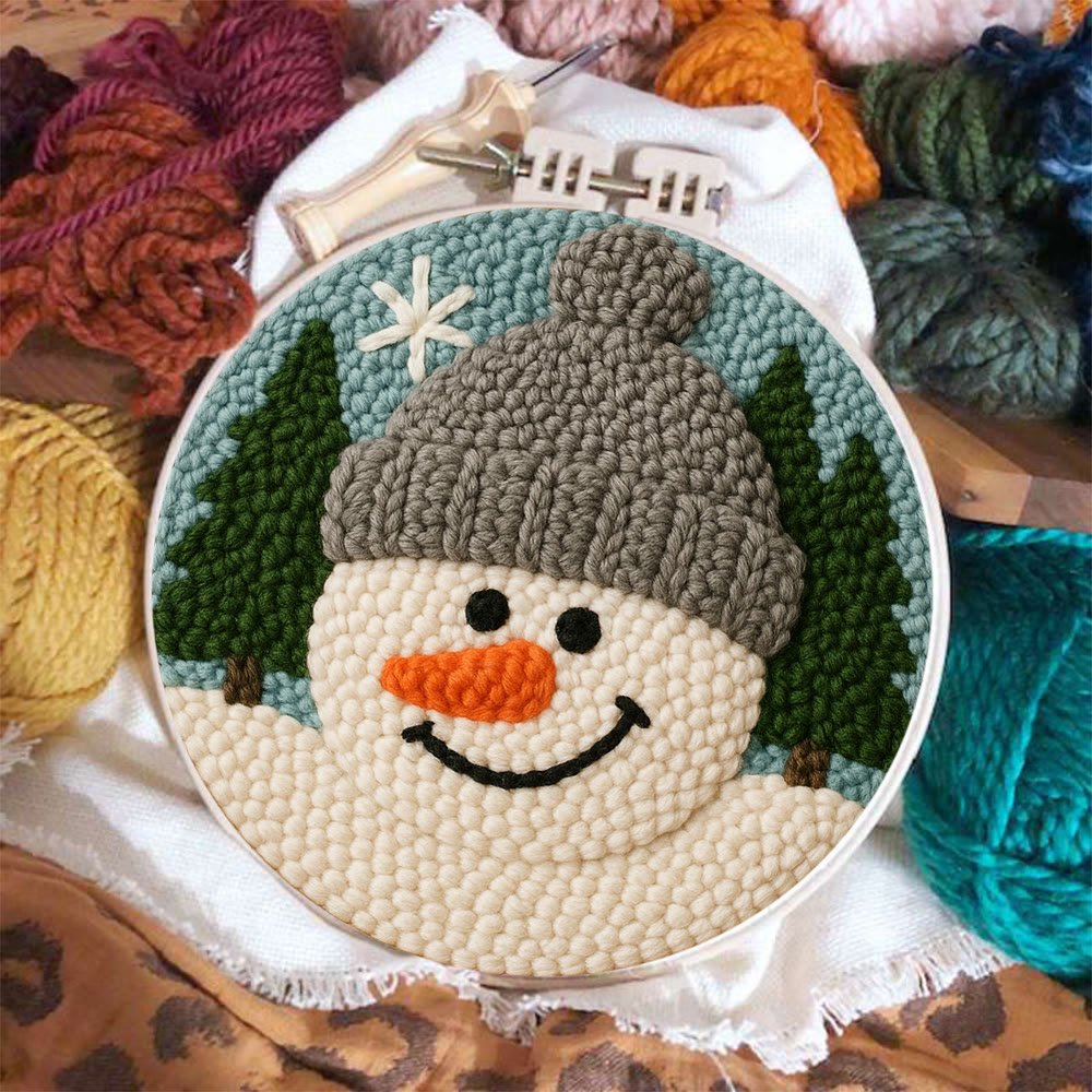 Niedliches Schneemann-Punch-Needle-Set – Anfängerfreundliche Bastelidee | Gemütliche, handgemachte Wanddeko im Winter-Stil - image 2