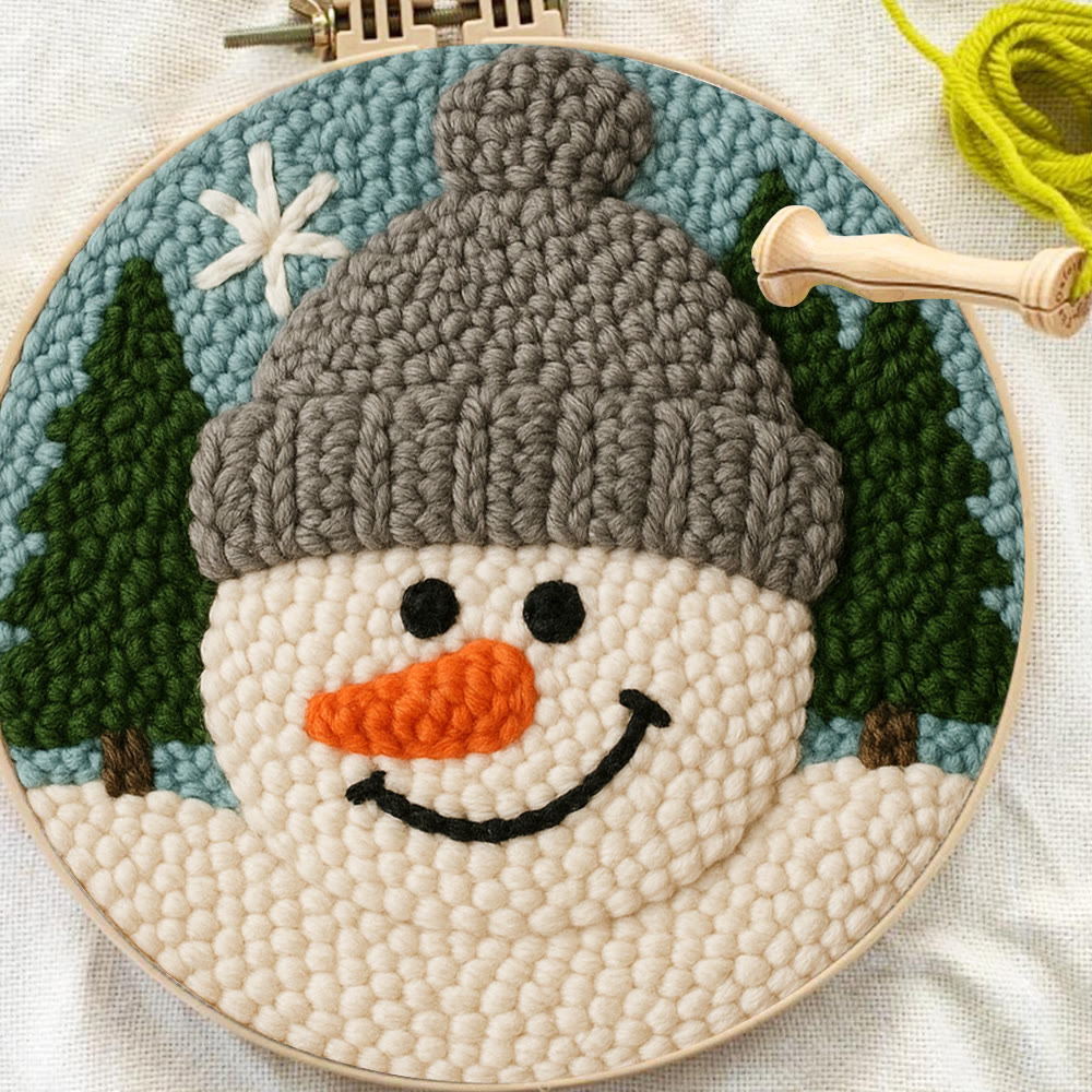 Niedliches Schneemann-Punch-Needle-Set – Anfängerfreundliche Bastelidee | Gemütliche, handgemachte Wanddeko im Winter-Stil - image 8