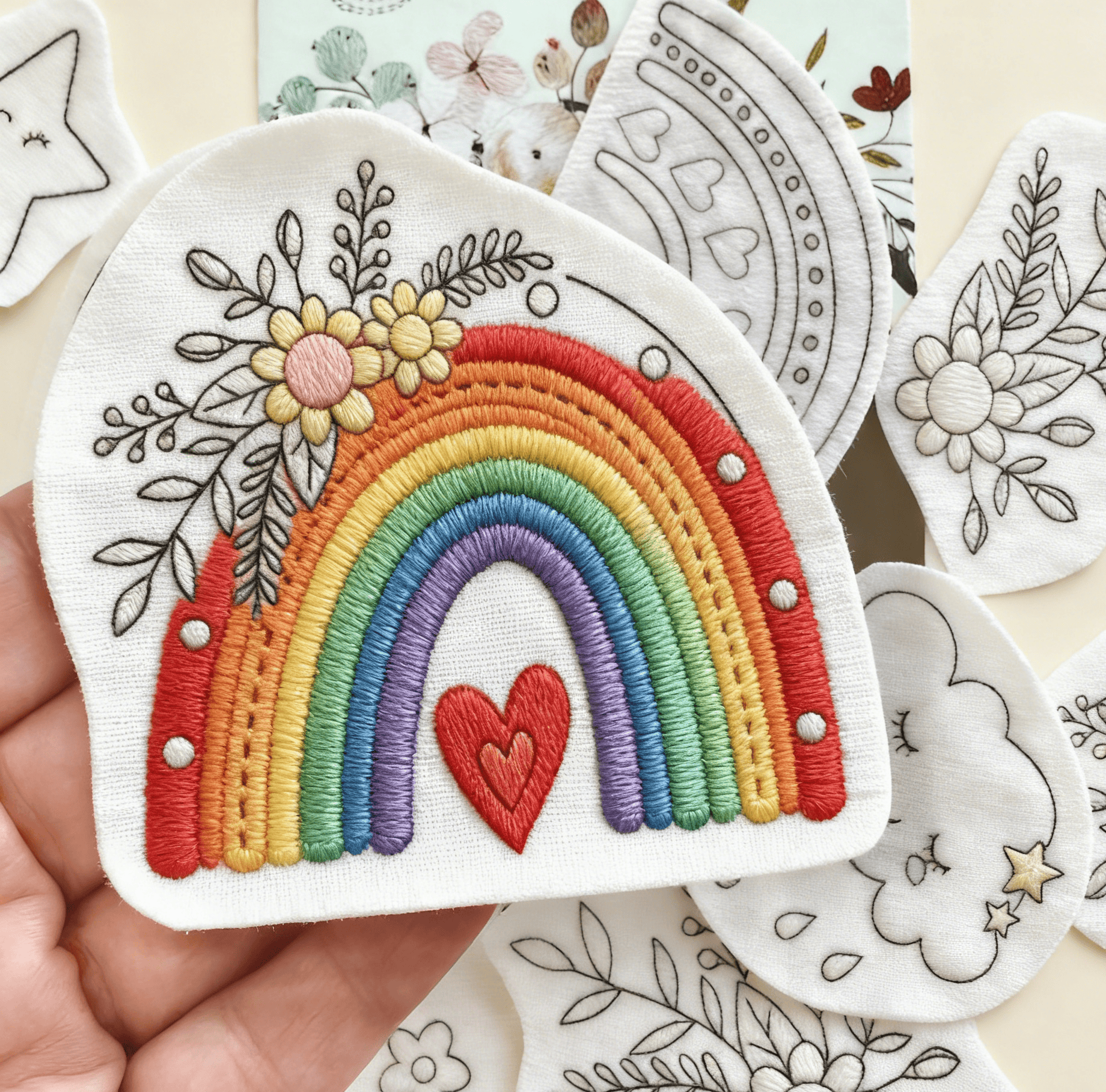 Blumen-Regenbogen-Stickmuster | DIY-Geschenkidee | Kreatives Stickprojekt - 12 Stück - image 1