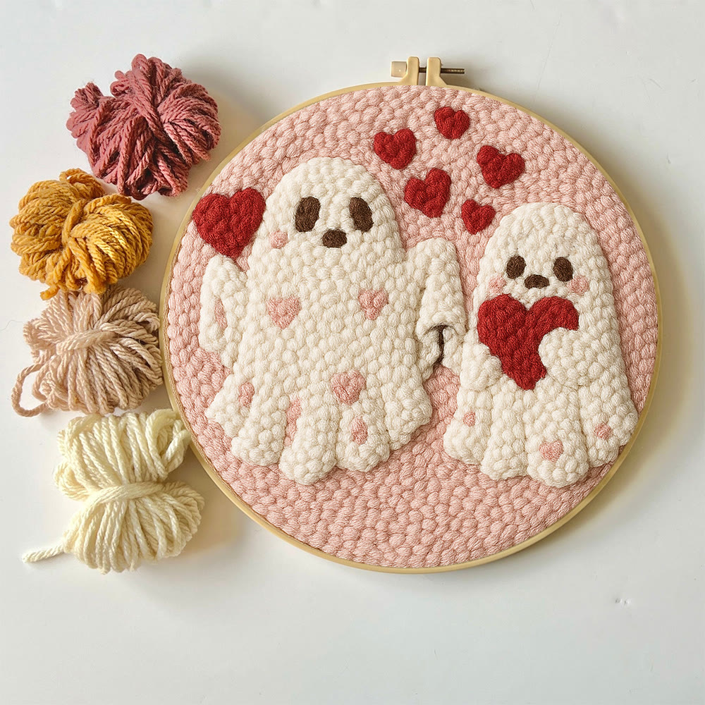 Snuggly Heart Ghost Pair Punch Needle Kit – Anfängerfreundliches DIY-Bastelprojekt | Herzliches Geschenkidee - image 2