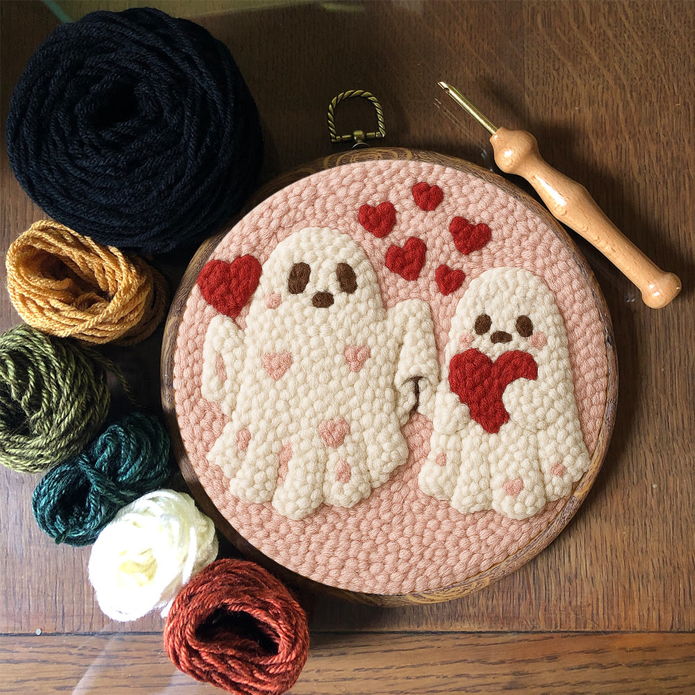 Snuggly Heart Ghost Pair Punch Needle Kit – Anfängerfreundliches DIY-Bastelprojekt | Herzliches Geschenkidee - image 9