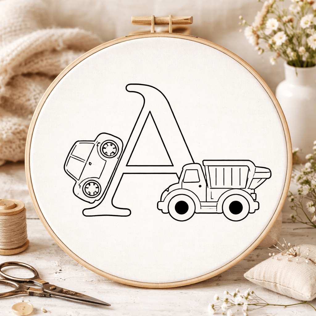 LKW-Alphabet-Stickmuster | Kreatives Stickdesign | Schöne Handarbeit für Bastler - image 1