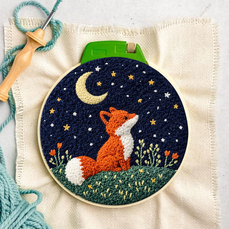 Sternennacht-Fuchs-Punch-Needle-Set – Verspielte Dekoration mit Naturmotiven | Bezauberndes Geschenk für Tierliebhaber - image 3
