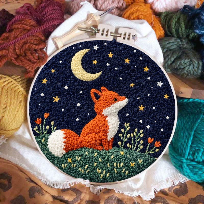 Sternennacht-Fuchs-Punch-Needle-Set – Verspielte Dekoration mit Naturmotiven | Bezauberndes Geschenk für Tierliebhaber - image 2