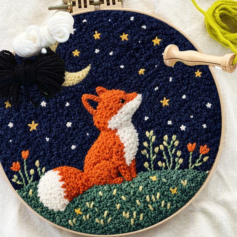 Sternennacht-Fuchs-Punch-Needle-Set – Verspielte Dekoration mit Naturmotiven | Bezauberndes Geschenk für Tierliebhaber - image 9
