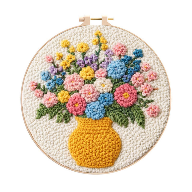 Lebendiges Blumenbouquet-Punch-Needle-Set – Exquisite Handarbeit | Perfektes Geschenk für Pflanzenliebhaber - 8-Zoll-Reifenset - image 1
