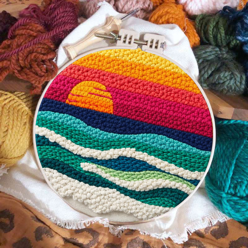 Punch Needle Set „Sonnenuntergangs-Ozeanwellen“ – Künstlerisches DIY-Erlebnis | Lebendiger Küsten-Akzent für Ihr Zuhause - image 2