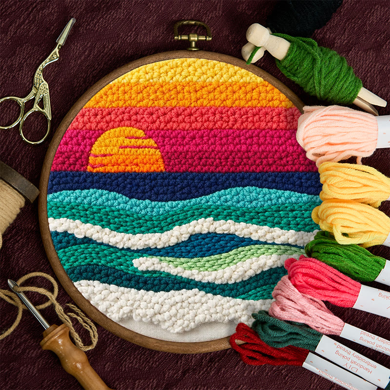 Punch Needle Set „Sonnenuntergangs-Ozeanwellen“ – Künstlerisches DIY-Erlebnis | Lebendiger Küsten-Akzent für Ihr Zuhause - image 8