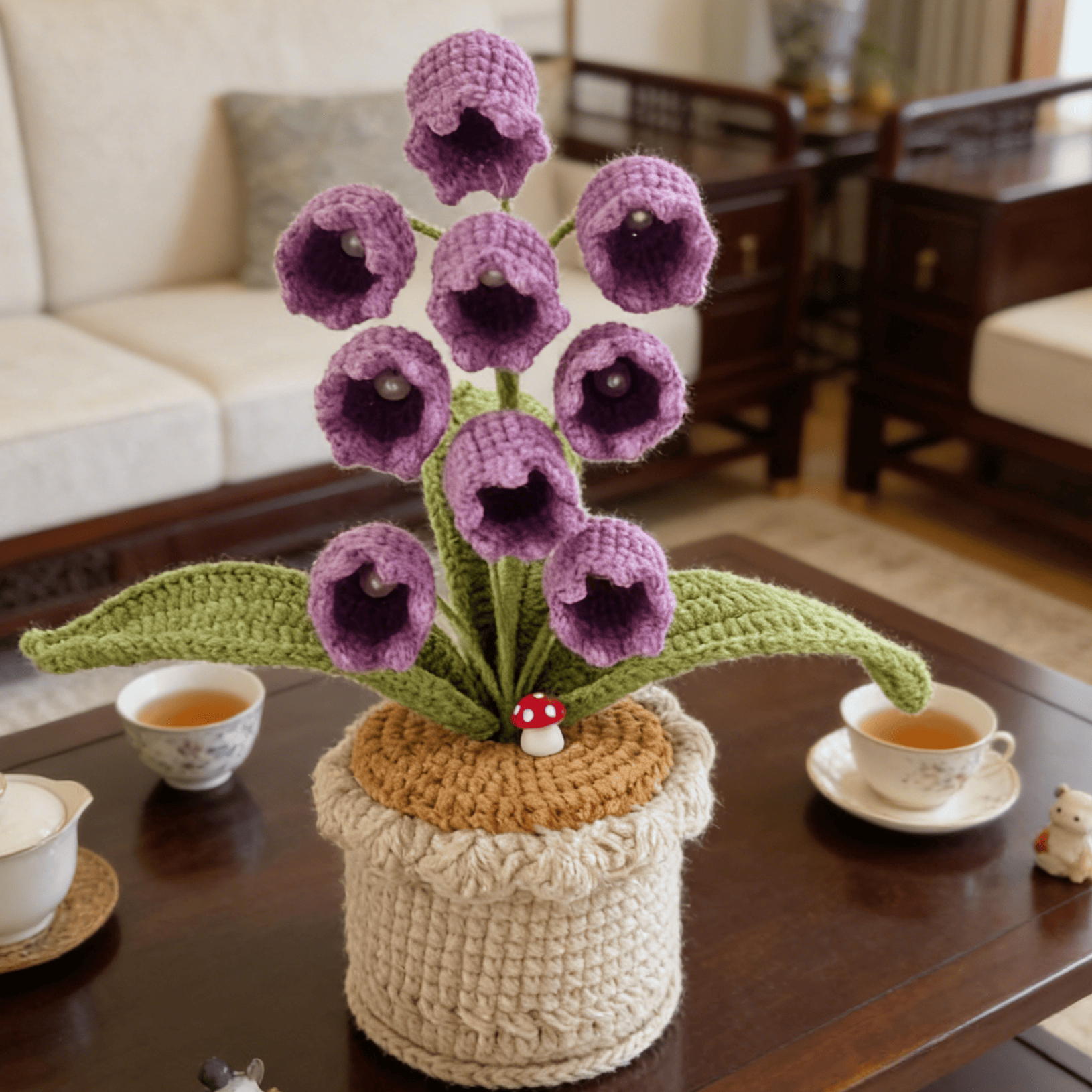 Maiglöckchen-Häkelmuster – 9 Blüten | Blumenstickerei mit Garn | Perfekt für die Heimdekoration - Lila - image 3