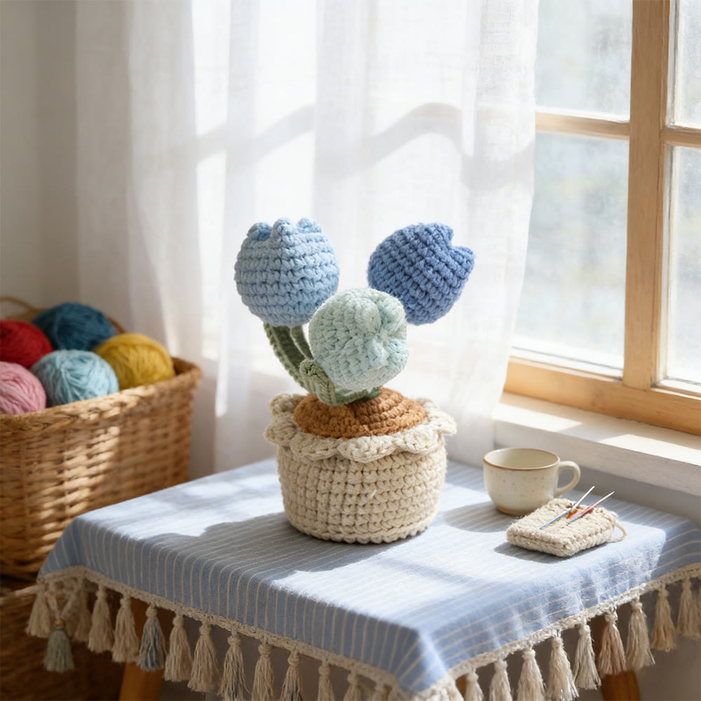 Lutoku Tulpen Häkeln – Blumendekoration für Zuhause | Schönes Weihnachtsgeschenk - Blau - image 1