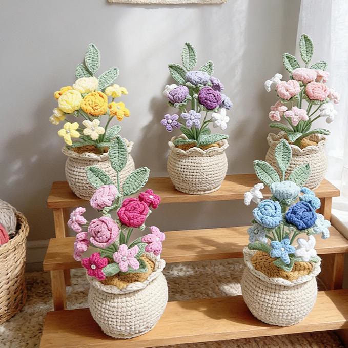 Gehäkelter Schleierkraut-Blumentopf | Handgemachtes Weihnachtsgeschenk - Rosa - image 1