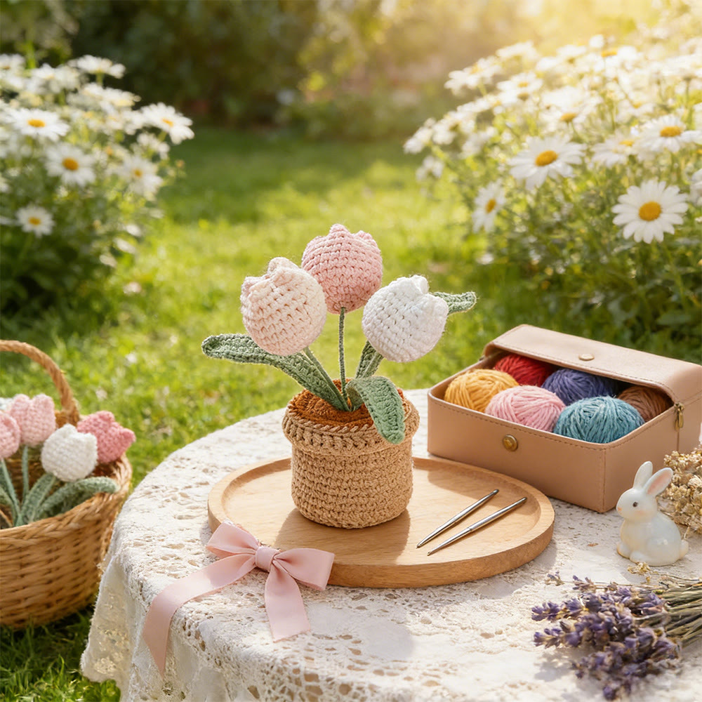 Häkelblume „Lächeln und Liebe“ – Fröhliche Wohndekoration | Schöne Geschenkidee - Tulpe A - image 3