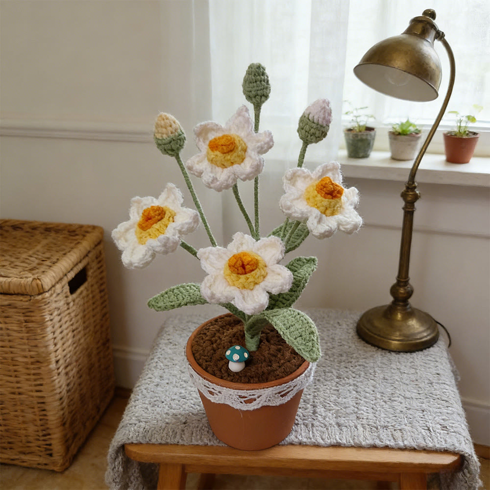 Gehäkelte Narzisse – Einzigartige Wohndekoration | Geschenk für Blumenliebhaber - Weiß - image 1