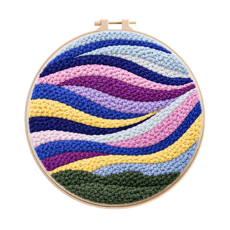 Regenbogenwellen-Punch-Needle-Set – Bastelset für Anfänger | Lebendiges Deko-Element für Zuhause - 8-Zoll-Reifenset - image 1