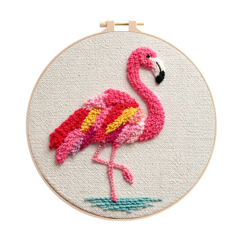 Tropisches Flamingo-Punch-Needle-Set – Bezauberndes Handarbeitsprojekt | Blickfang für Ihr Zuhause - 8-Zoll-Reifenset - image 1