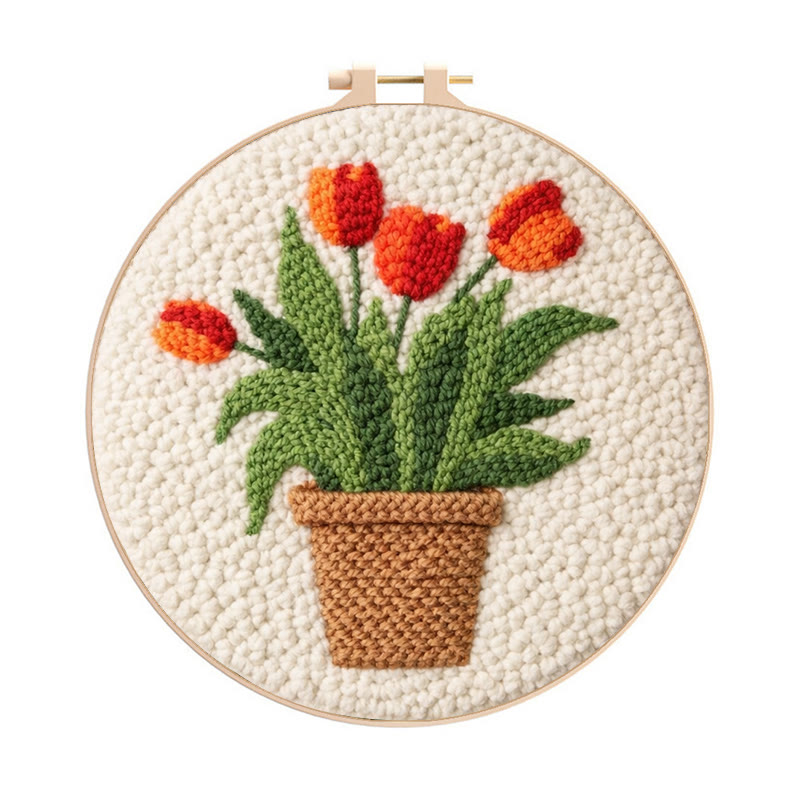 Tulpen-Punch-Needle-Set – Einfaches Bastelprojekt für Anfänger | Gemütlicher Wohnschmuck - 8-Zoll-Reifenset - image 1