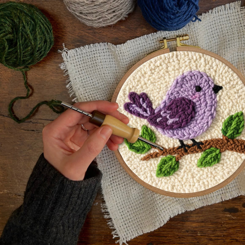 Punch-Needle-Set „Lila Vogel auf dem Sofa“ – Entspannendes Bastelprojekt | Zarte Dekoration für Ihr Zuhause - image 3