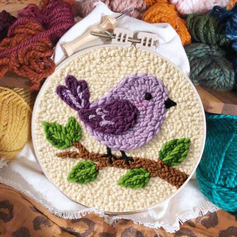 Punch-Needle-Set „Lila Vogel auf dem Sofa“ – Entspannendes Bastelprojekt | Zarte Dekoration für Ihr Zuhause - image 2