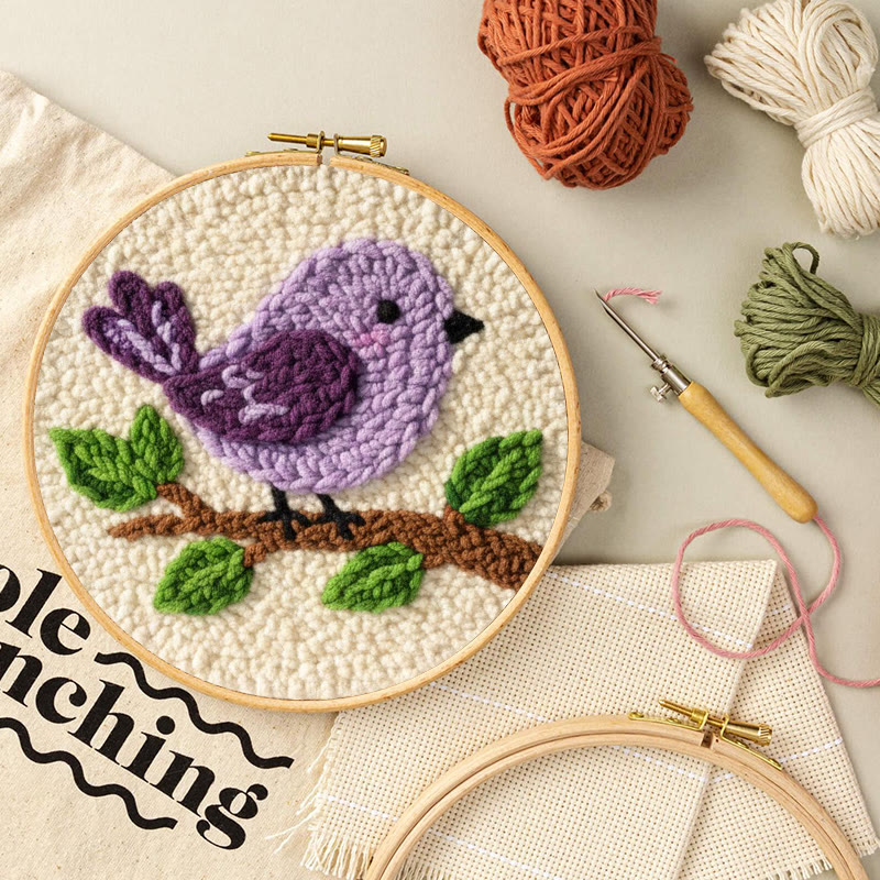 Punch-Needle-Set „Lila Vogel auf dem Sofa“ – Entspannendes Bastelprojekt | Zarte Dekoration für Ihr Zuhause - image 10