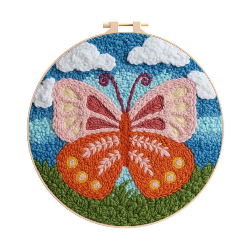 Punch-Needle-Set „Wiesen-Schmetterling“ – Frische Handarbeit | Strahlende Wohnaccessoires - 8-Zoll-Reifenset - image 1