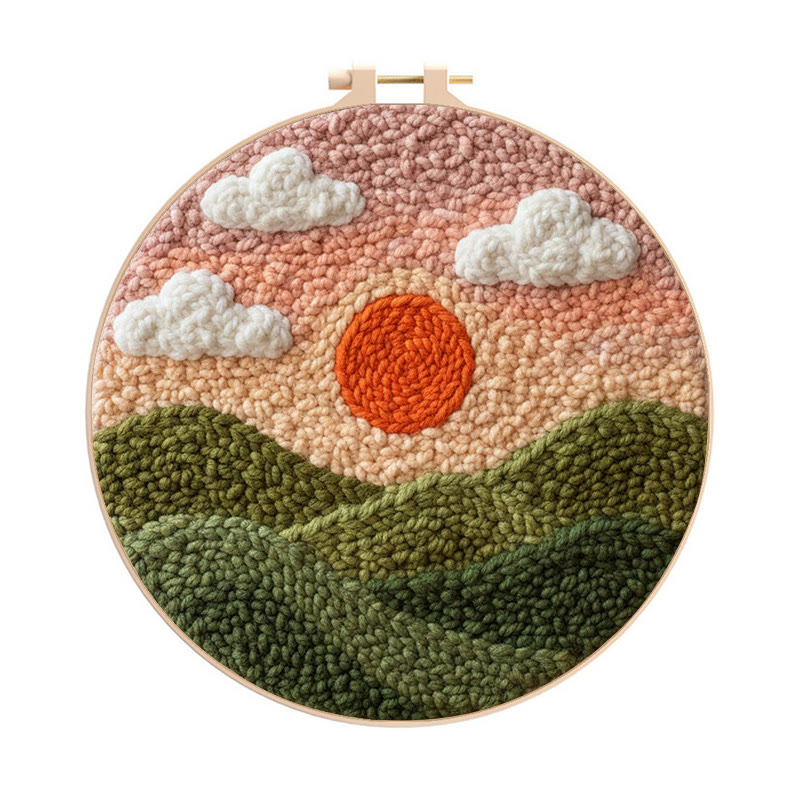 Hillside Sunrise Punch Needle Set – Beruhigendes DIY | Atmosphärisches Wohnaccessoire - 8-Zoll-Reifenset - image 1