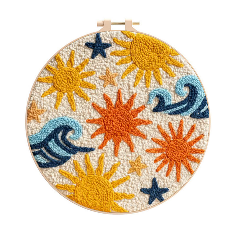 Punch Needle Set „Sonnige Küstenwelle“ – Fröhliches Basteln | Lebendige Wohndekoration - 8-Zoll-Reifenset - image 1
