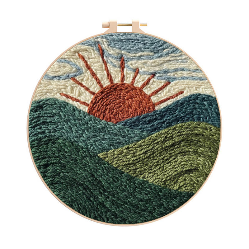 Punch Needle Set „Bergsonnenaufgang-Horizont“ – Anfängerfreundliches DIY | Ruhige Wohnatmosphäre - 8-Zoll-Reifenset - image 1