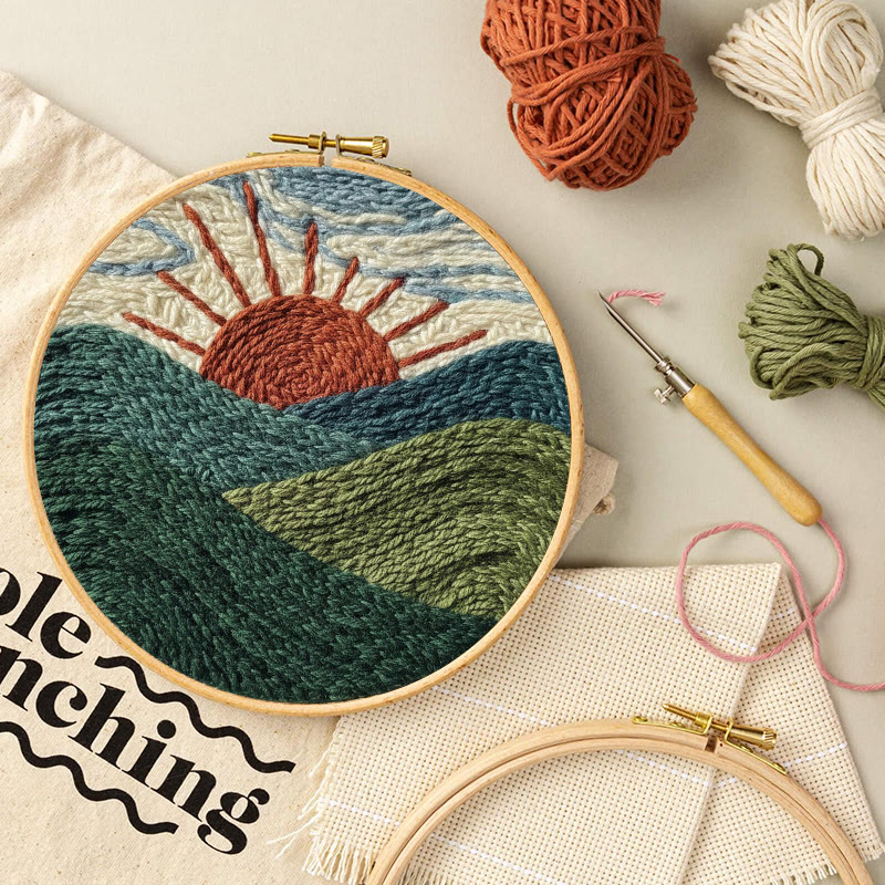 Punch Needle Set „Bergsonnenaufgang-Horizont“ – Anfängerfreundliches DIY | Ruhige Wohnatmosphäre - image 10