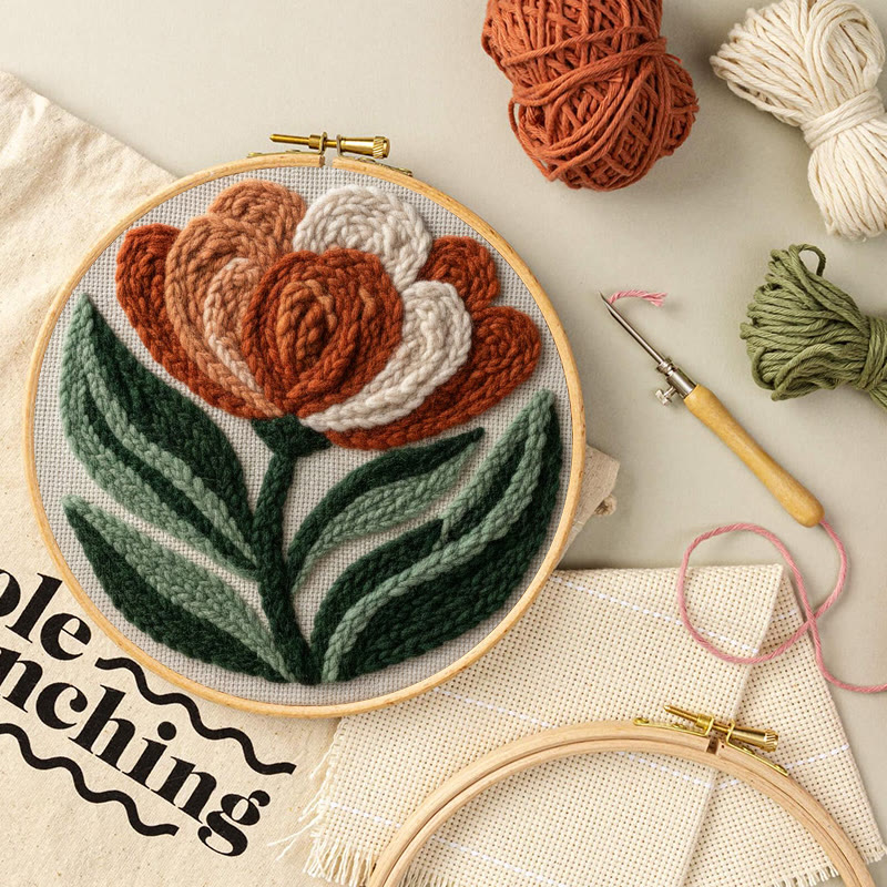 Terrakotta-Pfingstrosenblüten-Punch-Needle-Set – Bastelset für jeden Bedarf | Elegantes Wohnaccessoire - image 8