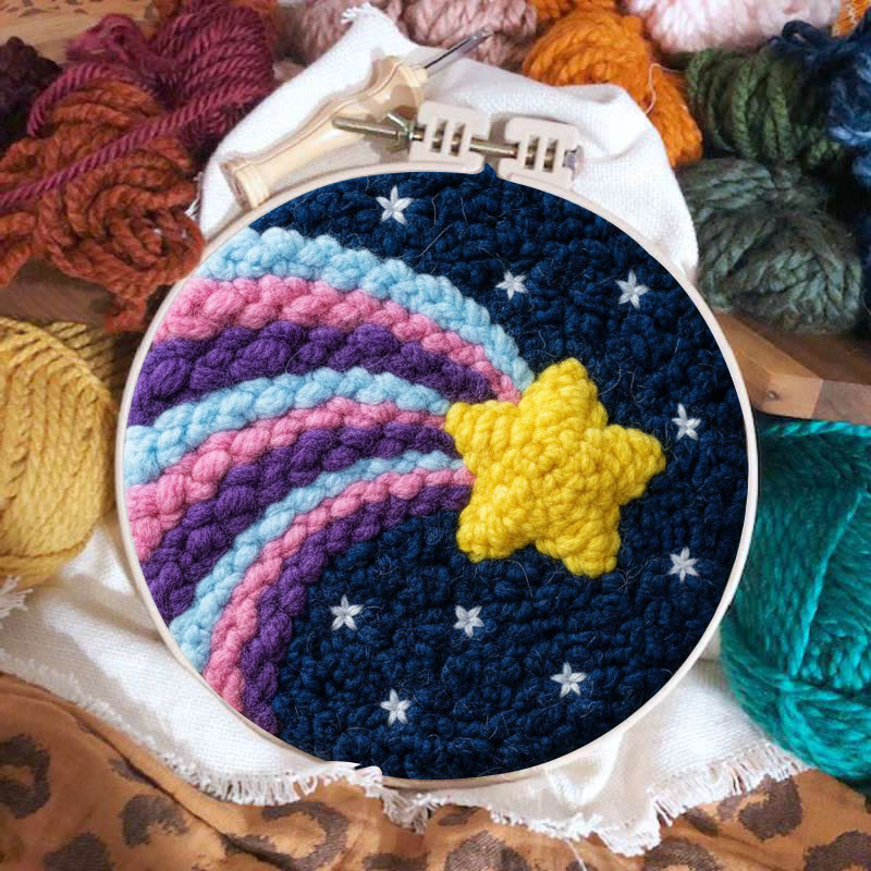 Regenbogen-Punch-Needle-Set mit Sternschnuppen – Verspieltes Basteln | Magische Akzente für Ihr Zuhause - image 2