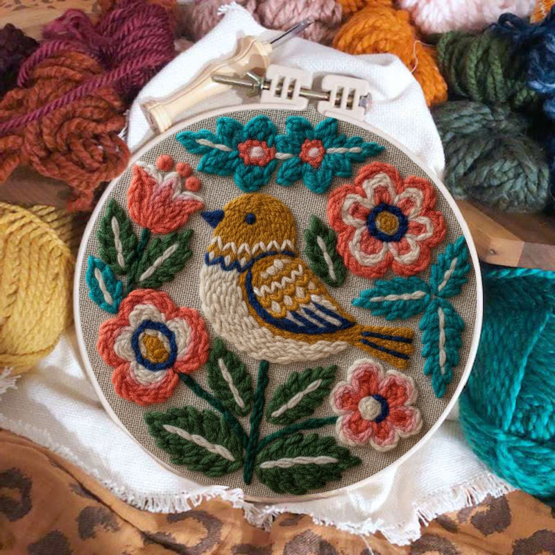 Böhmisches Punch-Needle-Set mit Vögeln und Blumen – Müheloses Basteln | Lebendige Wohnaccessoires - image 2