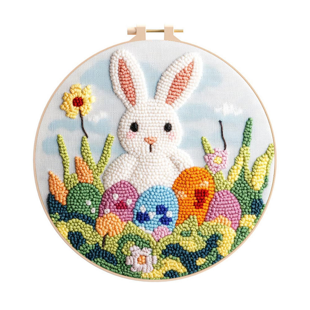 Frühlings- und Osterwiesen-Punch-Needle-Set – Einfaches Bastelprojekt | Fröhliches Festtagsgeschenk - 8-Zoll-Reifenset - image 1